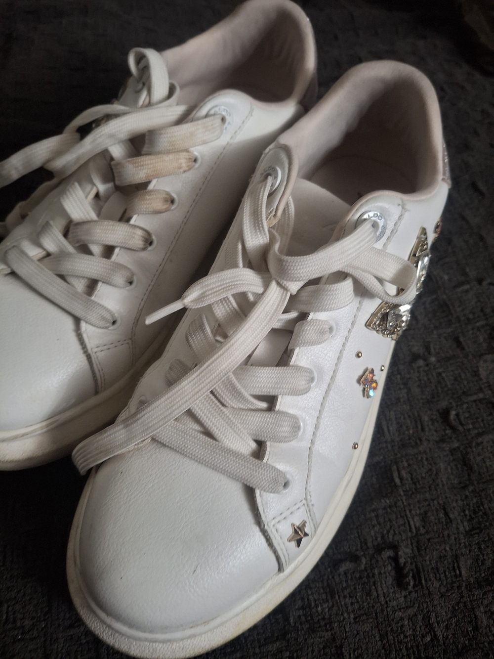 Aldo White Women's Embellished Lace-Up Sneakers